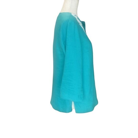 Talbots 3/4 Sleeve Blouse - Tunic Embroidered Neckline Teal Size Small Petite - Picture 3 of 9